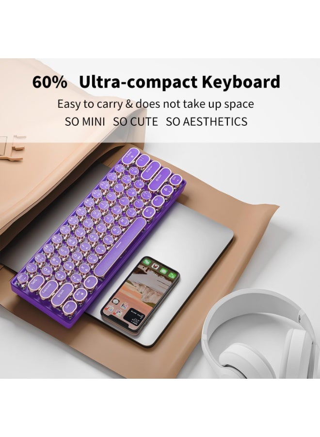 Eweadn لوحة مفاتيح ميكانيكية لاسلكية G61، تصميم آلة كاتبة صغيرة 60% | بلوتوث، 2.4 جيجاهرتز، USB-C | إضاءة خلفية بألوان قوس قزح، مفاتيح حمراء، خاصية منع التداخل، لوحة مفاتيح أنيقة وجذابة - Image 2
