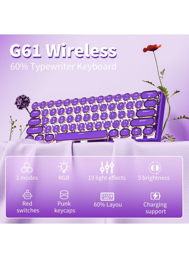 Eweadn لوحة مفاتيح ميكانيكية لاسلكية G61، تصميم آلة كاتبة صغيرة 60% | بلوتوث، 2.4 جيجاهرتز، USB-C | إضاءة خلفية بألوان قوس قزح، مفاتيح حمراء، خاصية منع التداخل، لوحة مفاتيح أنيقة وجذابة - Image 5