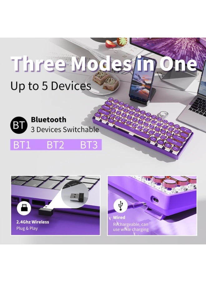 Eweadn لوحة مفاتيح ميكانيكية لاسلكية G61، تصميم آلة كاتبة صغيرة 60% | بلوتوث، 2.4 جيجاهرتز، USB-C | إضاءة خلفية بألوان قوس قزح، مفاتيح حمراء، خاصية منع التداخل، لوحة مفاتيح أنيقة وجذابة - Image 3