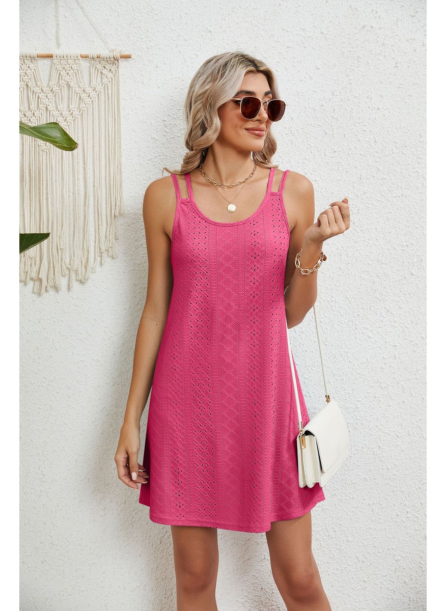 Generic Summer New Loose Sleeveless U-Neck Strap Dress Pure Color Womens Dress Comfortable Casual Maxi Dress for Hot Weather dark green  - Image 3