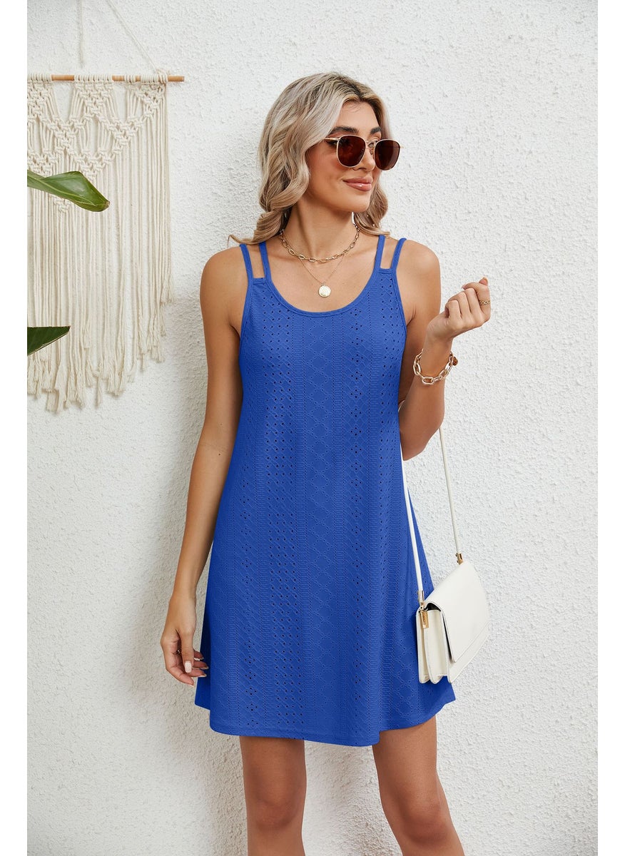 Generic Summer New Loose Sleeveless U-Neck Strap Dress Pure Color Womens Dress Comfortable Casual Maxi Dress for Hot Weather dark green  - Image 5