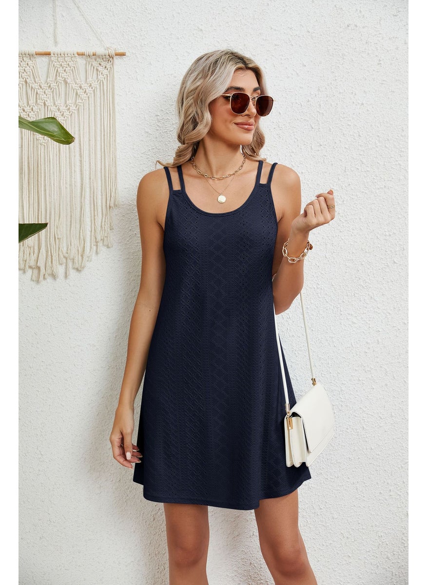 Generic Summer New Loose Sleeveless U-Neck Strap Dress Pure Color Womens Dress Comfortable Casual Maxi Dress for Hot Weather dark green  - Image 2