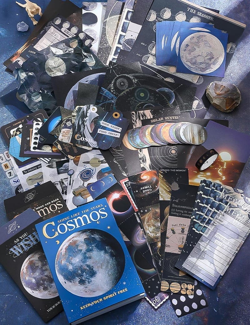 GDNK Scrapbooking Supplies Scrapebook Kit Vintage Food Diary Aesthetic Scrapbook Kit for Junk Journal Stationery Bullet A6 Grid Notebook DIY Scrapbook Birthday Gift scrapbooking kit Photo Album (Black Cosmos) - Image 4