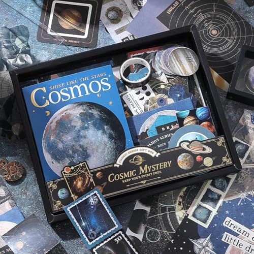 GDNK Scrapbooking Supplies Scrapebook Kit Vintage Food Diary Aesthetic Scrapbook Kit for Junk Journal Stationery Bullet A6 Grid Notebook DIY Scrapbook Birthday Gift scrapbooking kit Photo Album (Black Cosmos) - Image 2
