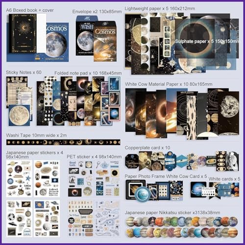 GDNK Scrapbooking Supplies Scrapebook Kit Vintage Food Diary Aesthetic Scrapbook Kit for Junk Journal Stationery Bullet A6 Grid Notebook DIY Scrapbook Birthday Gift scrapbooking kit Photo Album (Black Cosmos) - Image 3