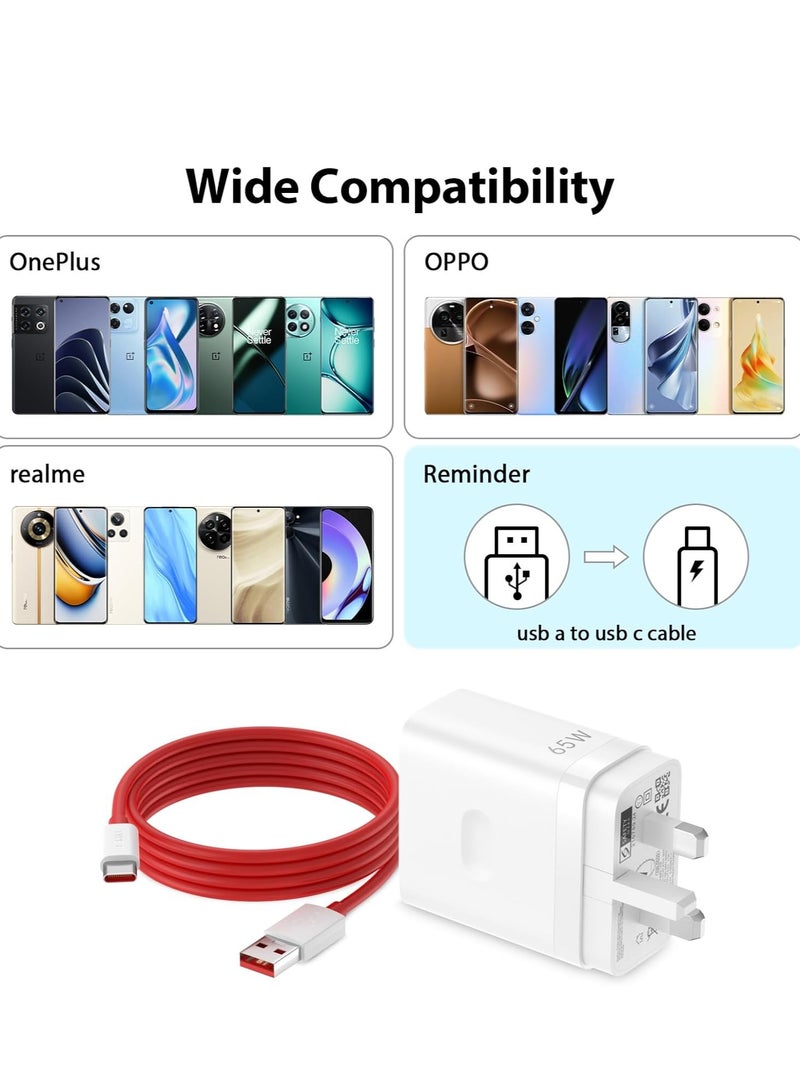 General 80W Supervooc Charger for Oneplus/Oppo/ Relame , USB C Fast Charging Cable 3.3FT/6A, Vooc Plug and Lead Power Adapter USB Wall Charger UK for OPPO A78 A58 A80 A38 Find X8 X8 Pro X5 Pro X5 X3 Neo X2  - Image 3