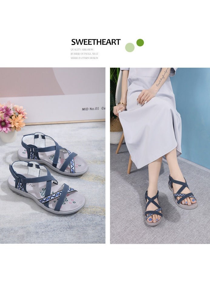 SIKETU Bohemian Casual Comfortable Non-Slip Print Casual Flat Casual Sandals Blue  - Image 2