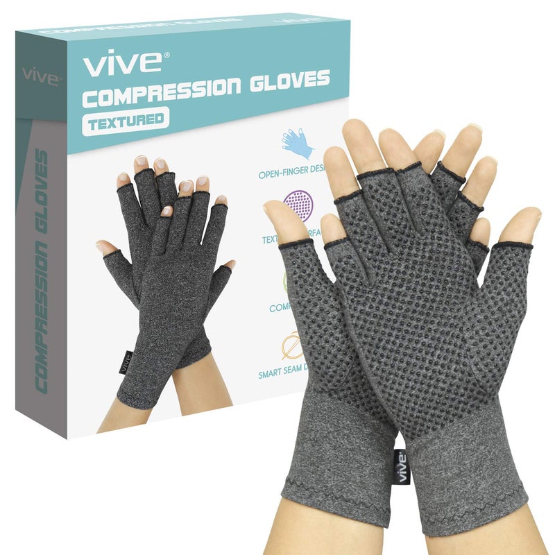 Vive Arthritis Gloves with Grips - Men & Women Textured Fingerless Compression - Open Finger Hand Gloves for Rheumatoid and Osteoarthritis - Arthritic Joint Pain Relief for Computer Typing (Medium) - Image 1