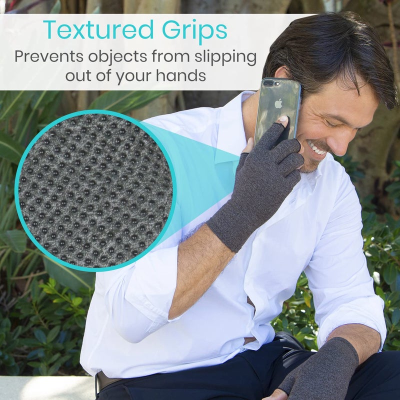Vive Arthritis Gloves with Grips - Men & Women Textured Fingerless Compression - Open Finger Hand Gloves for Rheumatoid and Osteoarthritis - Arthritic Joint Pain Relief for Computer Typing (Medium) - Image 5