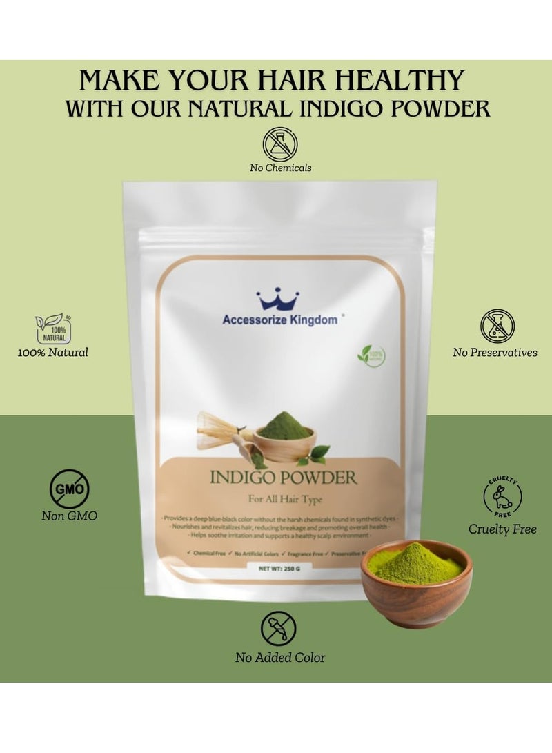مملكة الإكسسوارات مسحوق النيلي (250 غرام) - طبيعي ونقي 100% | مناسب لجميع أنواع الشعر | يمنح لونًا أزرق-أسود عميقًا مع فوائد مغذية ومرطبة - Image 2