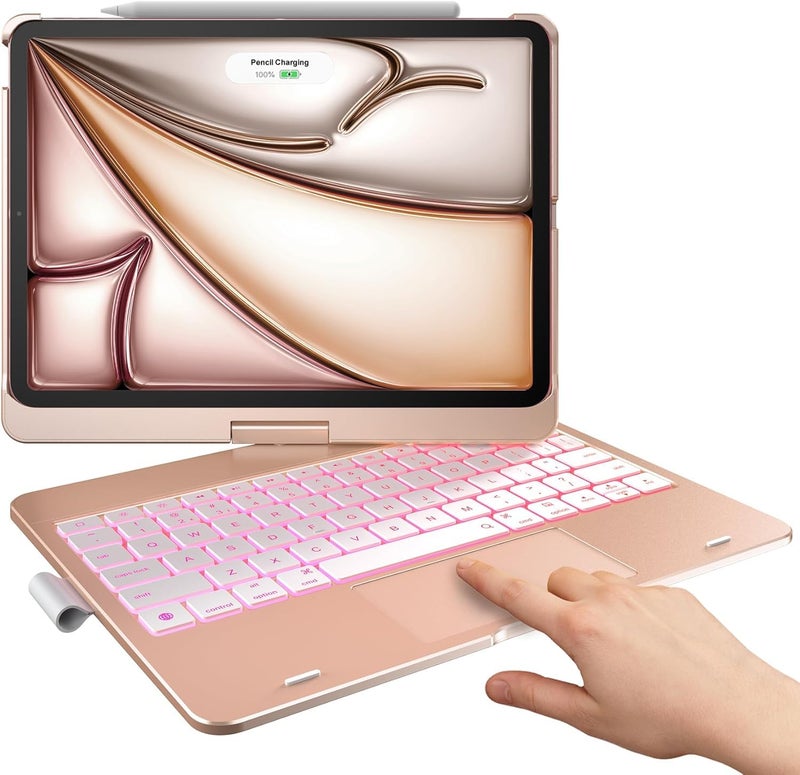 typecase حافظة لوحة مفاتيح فليكس بوك لجهاز آيباد إير 11 (M3/M2)، آير الجيل 5/4 و برو 11 (الجيل 4/3/2/1) مع لوحة تتبع، إضاءة خلفية بـ 10 ألوان، قابلة للدوران 360 درجة، حامل قلم (ذهبي وردي) (لا تناسب A16/الجيل 10/11-M4) - Image 1