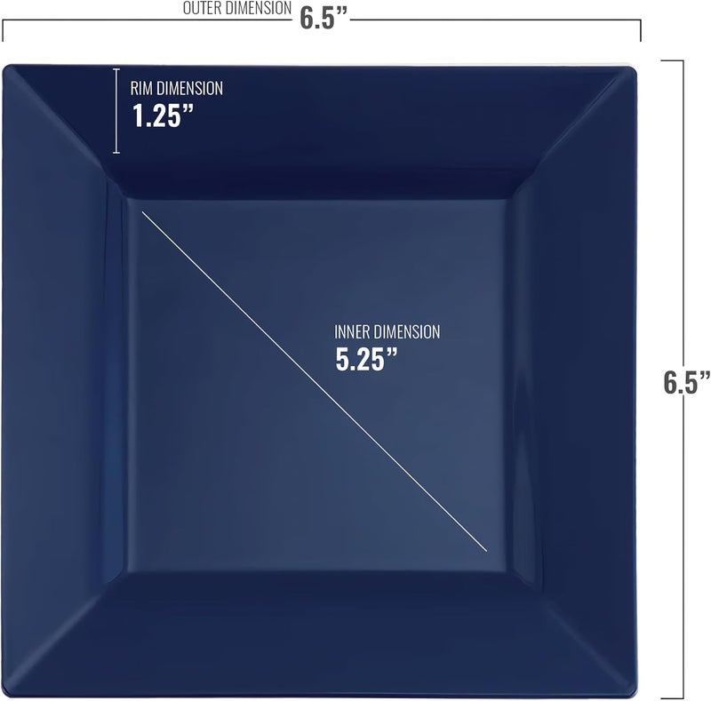 kaya Square Midnight Blue Plastic Cake Plates 65  Pack of 10  Elegant  Sturdy Dinnerware for Weddings Birthdays  Home Use - Image 5