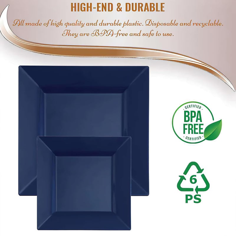 kaya Square Midnight Blue Plastic Cake Plates 65  Pack of 10  Elegant  Sturdy Dinnerware for Weddings Birthdays  Home Use - Image 4