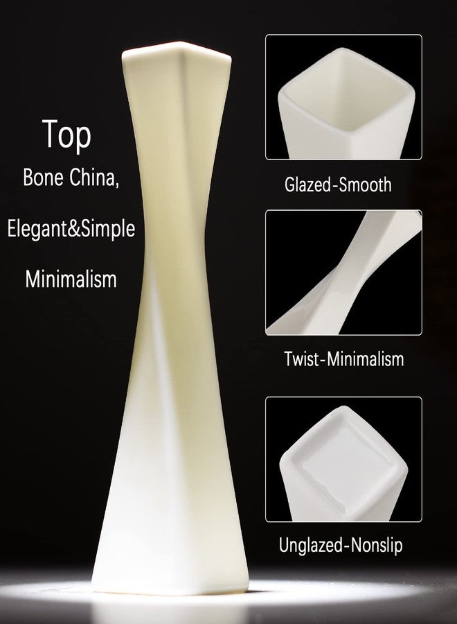 SAIURE Bud Vase, White Small Ceramic Bud Vase for Flower Bud Vase for Centerpieces Home Decor Minimalism Style Modern Twist Fit Table Shelf Fireplace Bedroom Kitchen Living Room Office, - Image 2