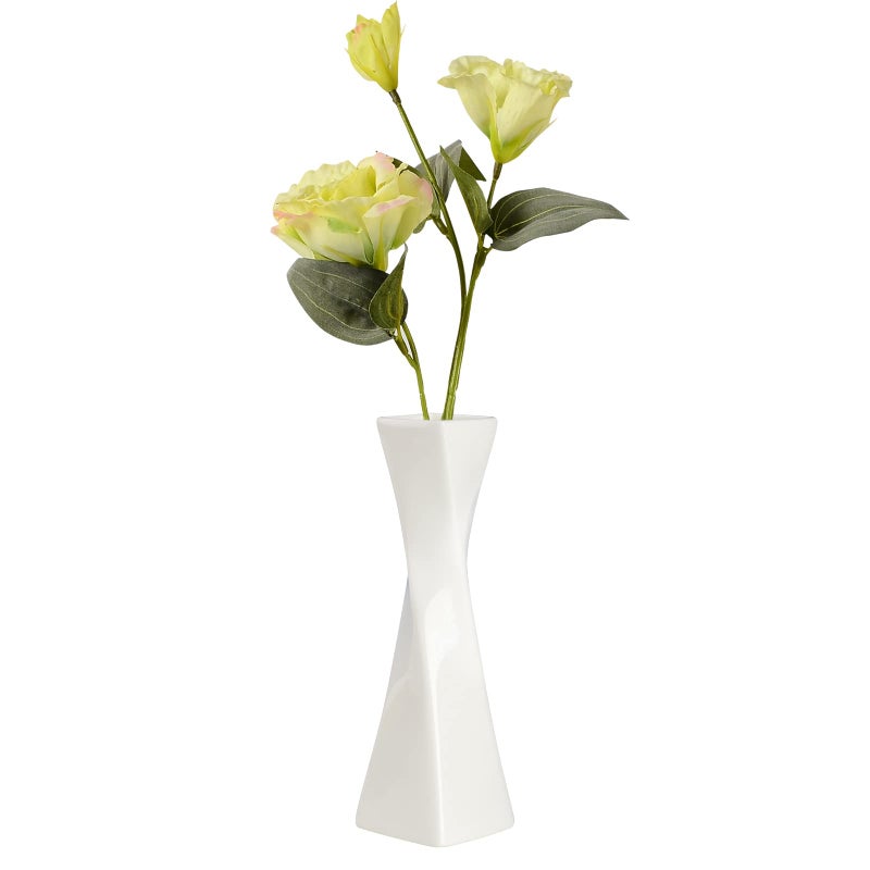 SAIURE Bud Vase, White Small Ceramic Bud Vase for Flower Bud Vase for Centerpieces Home Decor Minimalism Style Modern Twist Fit Table Shelf Fireplace Bedroom Kitchen Living Room Office, - Image 1