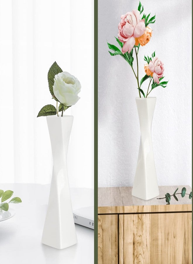 SAIURE Bud Vase, White Small Ceramic Bud Vase for Flower Bud Vase for Centerpieces Home Decor Minimalism Style Modern Twist Fit Table Shelf Fireplace Bedroom Kitchen Living Room Office, - Image 5