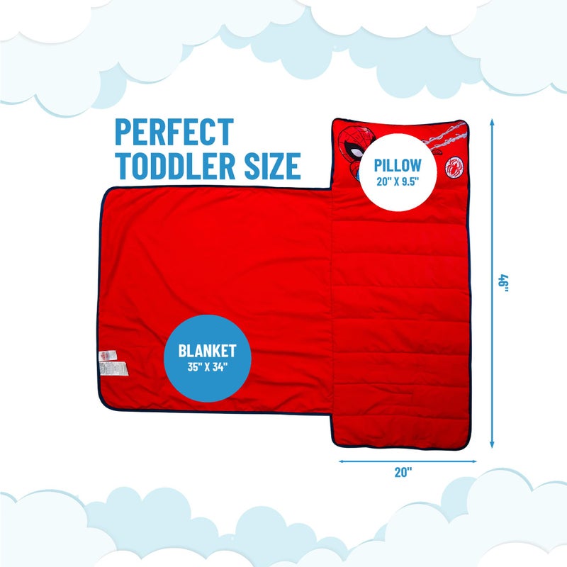Jay Franco Kids Nap Mat with Embedded Pillow & Blanket â€“ Soft 46"x20"Microfiber Sleeping Bag with Name Tag & Handle for School, Travel, Sleepover, Blue - Spiderman - Image 2