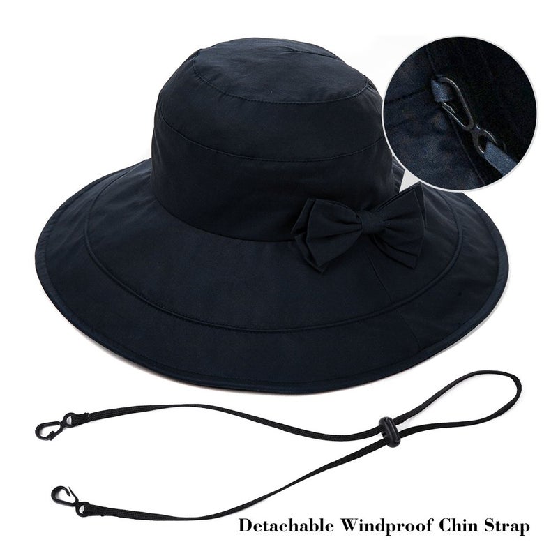 Comhats Summer Sun Hat for Women Bucket UV Protection Wide Brim Beach Cotton Gardening Packable Travel Vacation Navy - Image 4