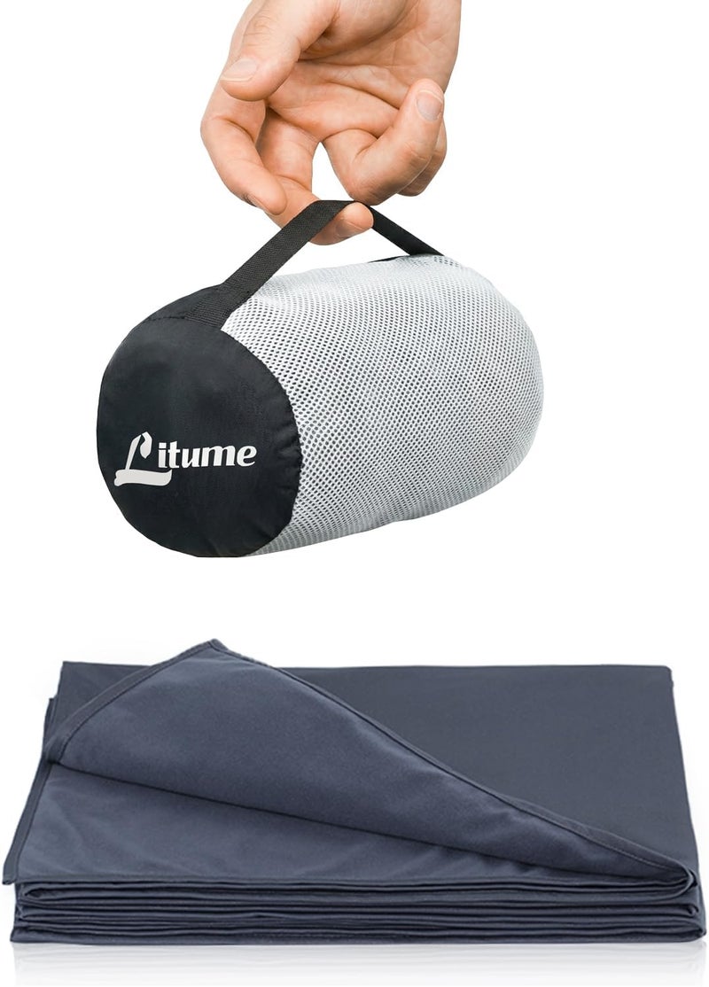 Litume Travel Blanket Lightweight and Breathable, 68 x 48 Soft Airplane Blanket for Travelers, Foldable Camping Sheet with Stuff Sack for Train, Camp, Traveling (E650, Velour Blanket) - Image 1
