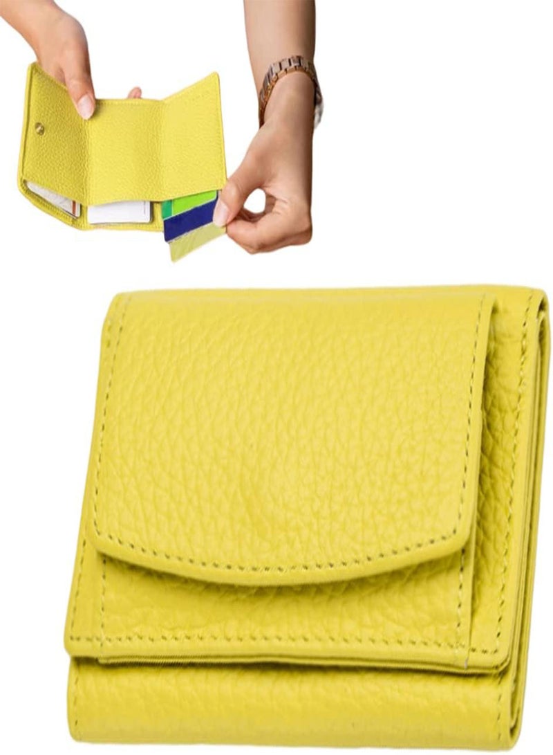 GGOOT Leather Coin Tray Purse Small PU Change Pouch Wallet with Card Holder Zipper Coin Purse Women for Girls Ladies Yellow  - Image 2