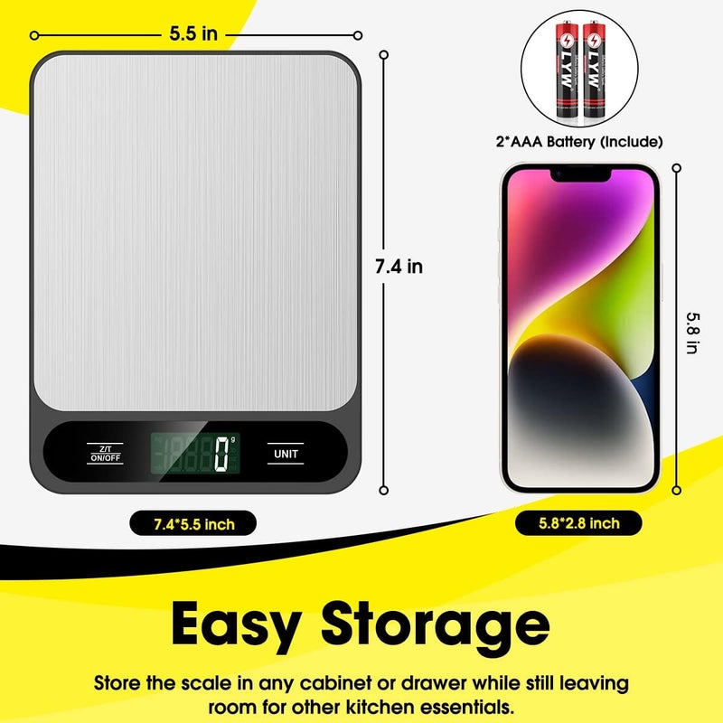 CASON ميزان رقمي للطعام من الفولاذ يصل إلى 5 كجم، ميزان مطبخ للاستخدام المنزلي، قياس دقيق للطعام للحمية، آلة وزن للطعام مع وظيفة الطي، شاشة LCD ومنصة SS (أسود) - Image 4
