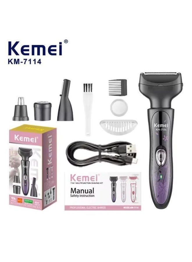 KEMEI KM-7114 4-in-1 Rechargeable Multi-Purpose Hair Removal and Personal Care Device - Image 1