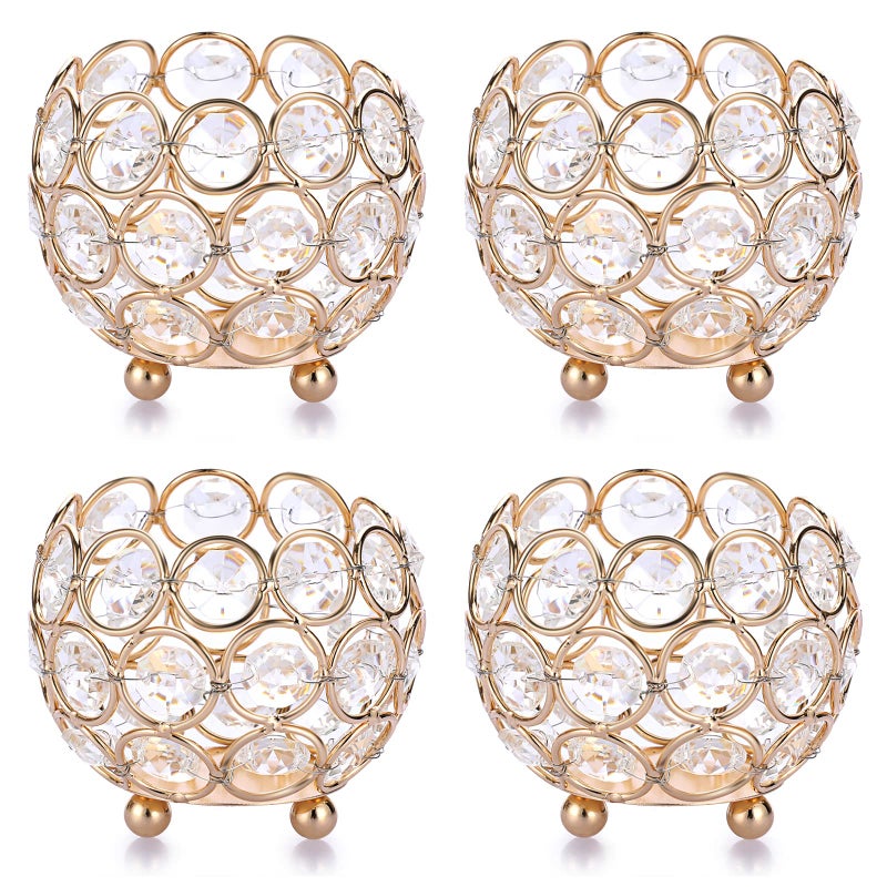 مجموعة OwnMy من 4 حوامل شموع كريستالية صغيرة دائرية باللون الذهبي