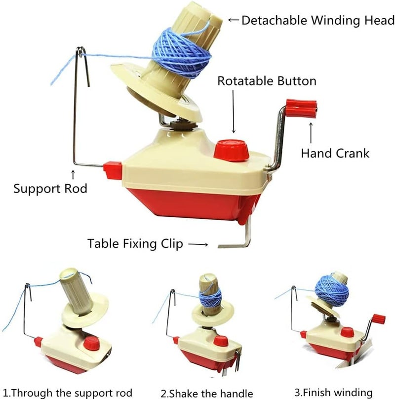 RRigo 𝐘𝐚𝐫𝐧 𝐖𝐢𝐧𝐝𝐞𝐫 - Yarn Ball Winder Easy to Set Up and Use - Hand Operated Yarn Winder 3.5 Ounce Capacity +1 Set 4 Size pompom maker +20 PCS Needle Button Set + 1 PCS Scissors - Image 2