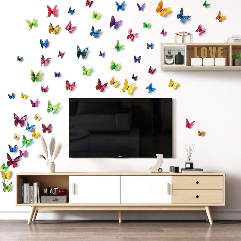 LiveGallery 72 PCS Removable 3D DIY Beautiful Butterfly Wall Decals Colorful Butterflies Art Decor Wall Stickers Murals for Home Nursery Bedroom Classroom Offices TV Background Colorful - Image 2