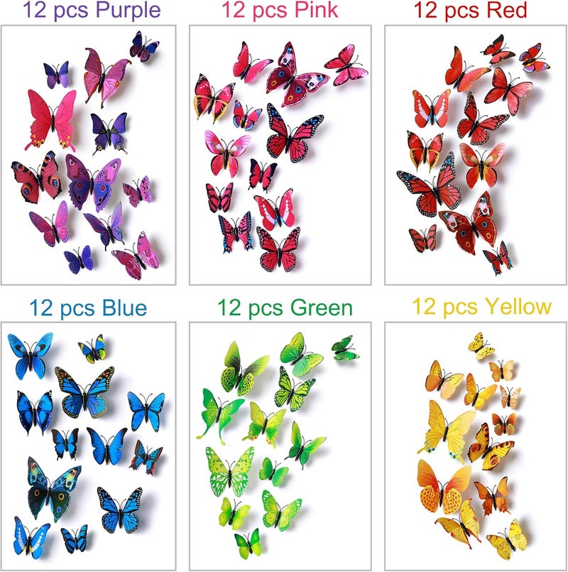 LiveGallery 72 PCS Removable 3D DIY Beautiful Butterfly Wall Decals Colorful Butterflies Art Decor Wall Stickers Murals for Home Nursery Bedroom Classroom Offices TV Background Colorful - Image 1