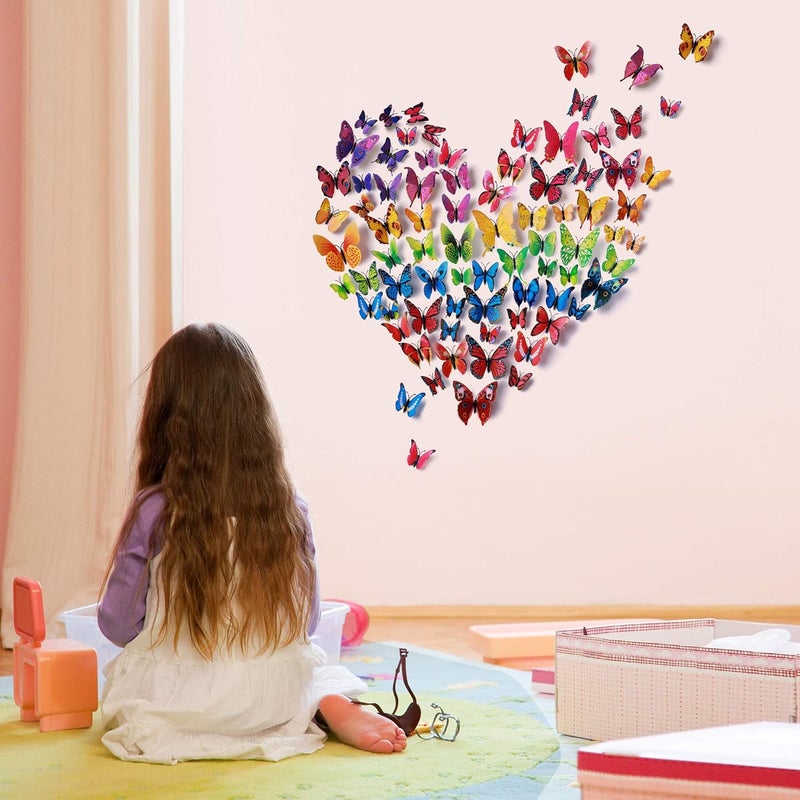 LiveGallery 72 PCS Removable 3D DIY Beautiful Butterfly Wall Decals Colorful Butterflies Art Decor Wall Stickers Murals for Home Nursery Bedroom Classroom Offices TV Background Colorful - Image 3