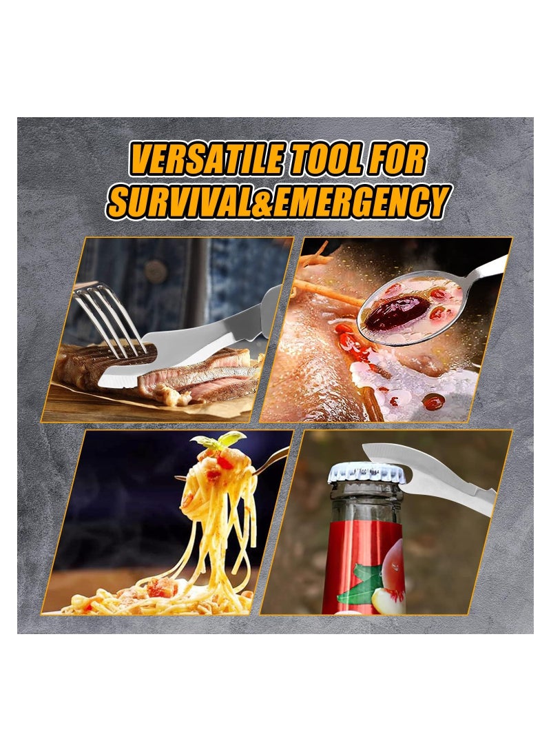 SYOSI طقم أدوات تناول الطعام القابلة للطي للتخييم، 2 قطعة 4 في 1 ملعقة وشوكة وسكين ومفتاح زجاجات من الفولاذ المقاوم للصدأ، أدوات مائدة قابلة للفصل، مجموعات جيب، أدوات تناول الطعام متعددة الاستخدامات، للتخييم والسفر - Image 3