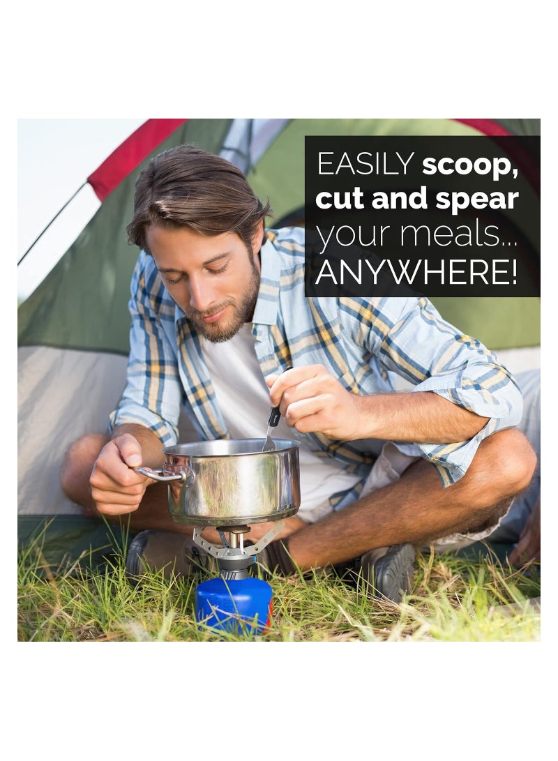 SYOSI طقم أدوات تناول الطعام القابلة للطي للتخييم، 2 قطعة 4 في 1 ملعقة وشوكة وسكين ومفتاح زجاجات من الفولاذ المقاوم للصدأ، أدوات مائدة قابلة للفصل، مجموعات جيب، أدوات تناول الطعام متعددة الاستخدامات، للتخييم والسفر - Image 5