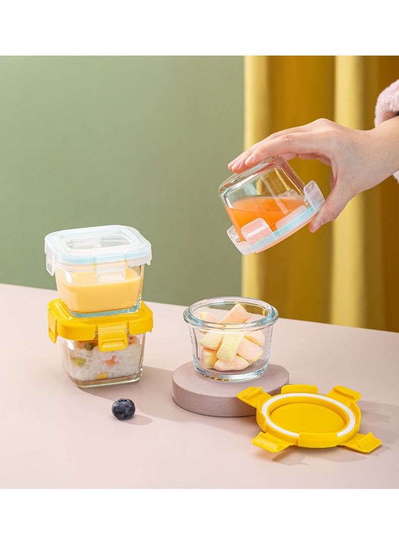 Vermaney Tot Baby Blocks Freezer Storage Containers,Sealed Glass Food storage box,baby food storage box,Microwave oven oven available(Sunshine Orange Round) - Image 5