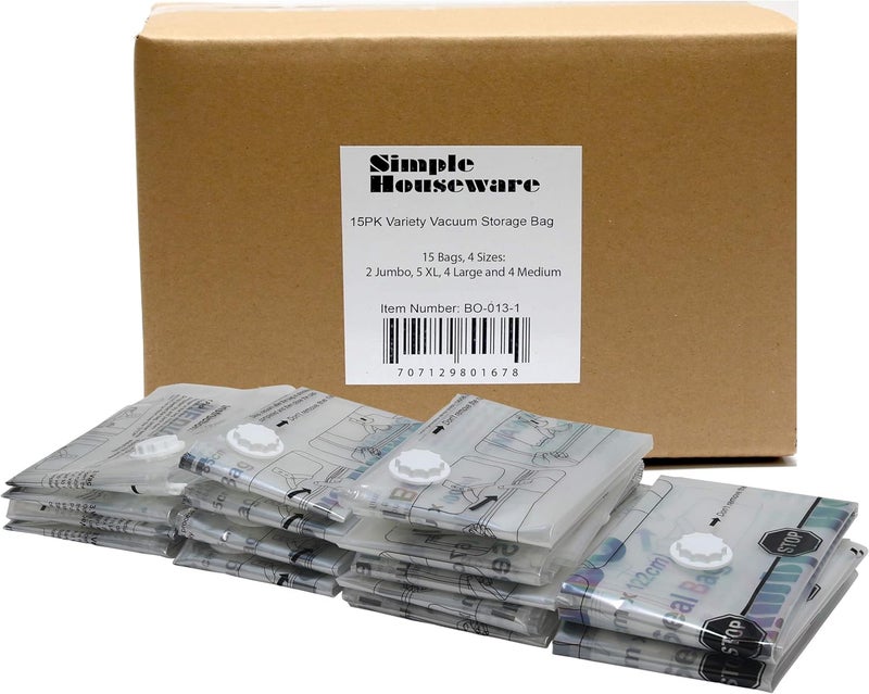 Simple Houseware 15-Pack Vacuum Storage Space Saver for Bedding, Pillows, Towel, Blanket, Clothes Bags (2-Jumbo, 5-XL, 4-L, 4-M) - Image 1