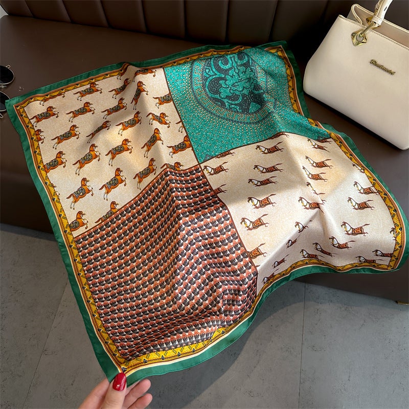 Spring and Summer Cartoon Cute Silk Scarf Small Square Silk 70cm Scarf Women's Korean Style Cat Hair Belt Decorative Headscarf  - Image 5