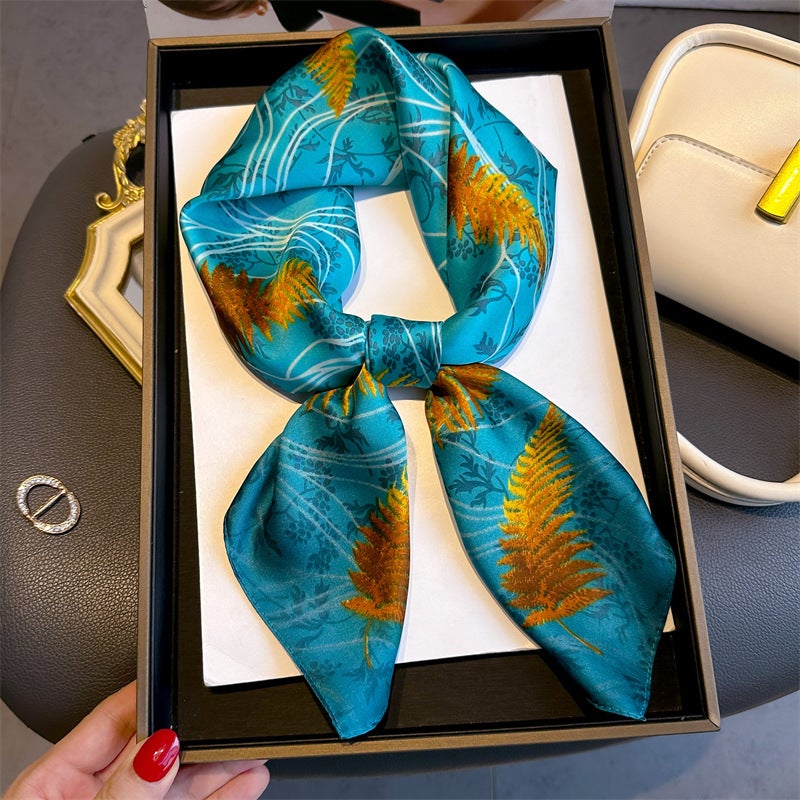 Spring and Summer Cartoon Cute Silk Scarf Small Square Silk 70cm Scarf Women's Korean Style Cat Hair Belt Decorative Headscarf  - Image 1