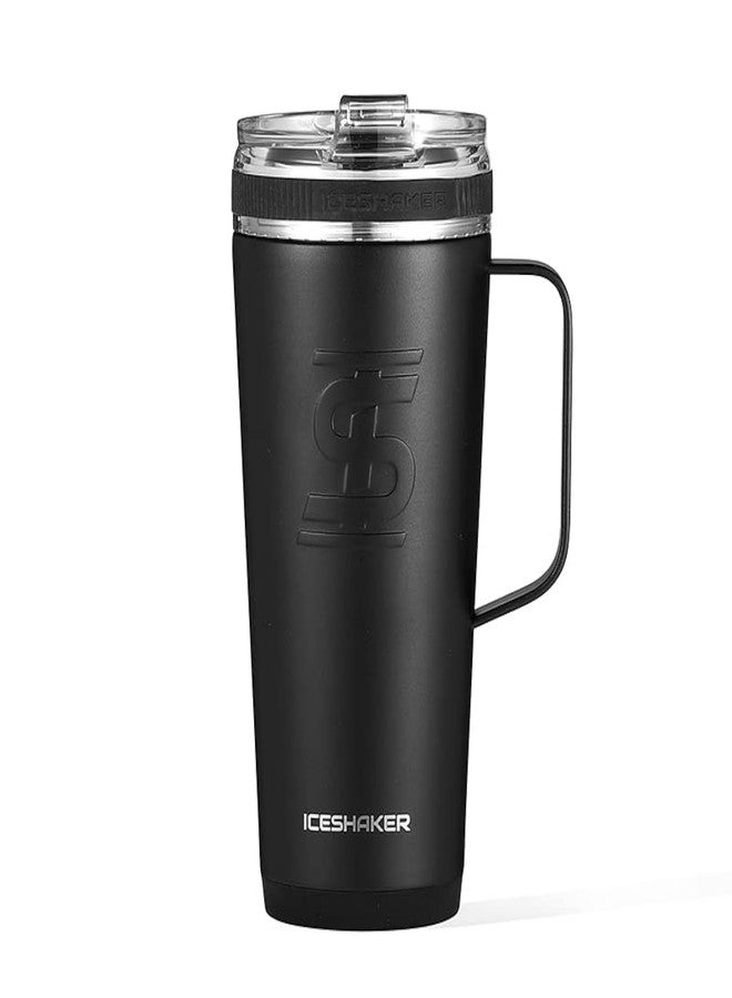 Ice Shaker Insulated Water Bottle with Handle & Reuseable Straw, Stainless Steel Water Bottle, As Seen on Shark Tank, Water Bottle with Straw and Handle, 26oz, Black - Image 1