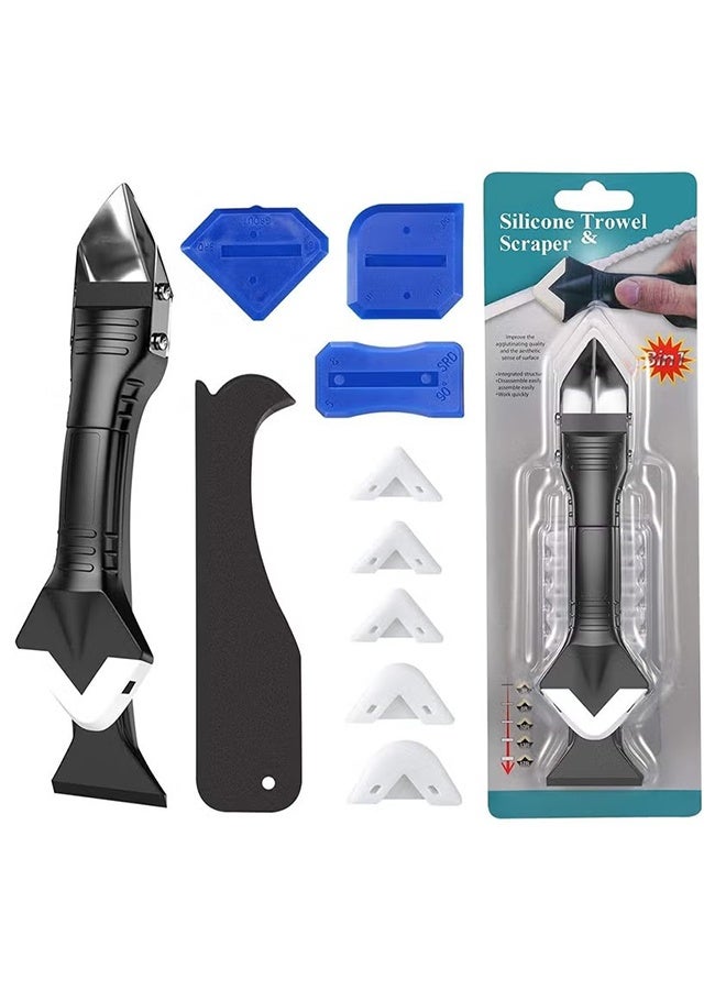 3 in 1 Silicone Caulking Tools（Stainless Steelhead), Sealant Finishing Tool Grout Sc, Reuse and Replace 5 Silicone Pads, Great Tools for Kitchen Bathroom Window, Sink Joint - Image 1