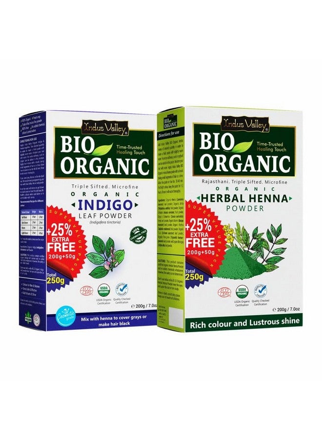 Indus Valley Bio Organic Indigo And Herbal Henna Powder Combo - 250 Gm Each - Image 1