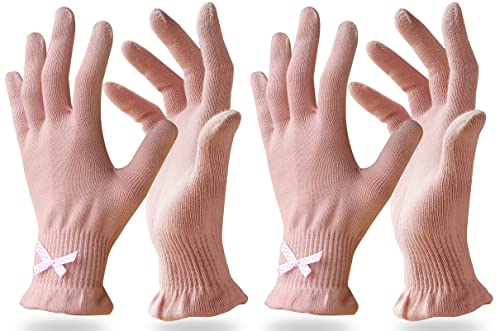 Evridwear Cotton Moisturizing Gloves Overnight Touchscreen for Dry Hands SPA Eczema Hand Care Day and Night Moisturizing Sleeping Gloves 2 Pair SM Feather Weight Pink Color - Image 1