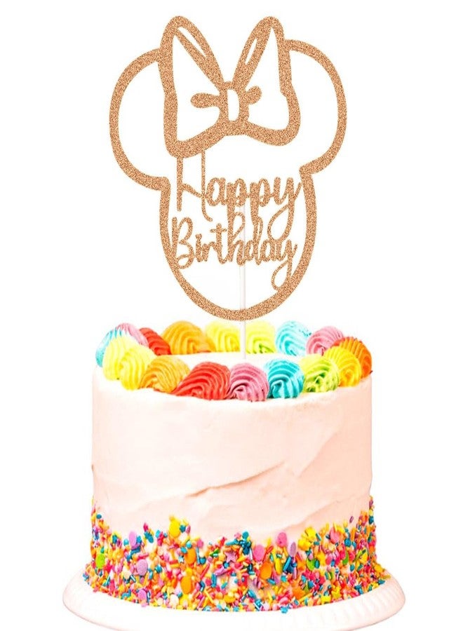 SWEETTALA Mouse Inspired Happy Birthday Cake Topper, Cartoon Mouse Themed Birthday Party Decorations, Rose Gold Glitter - Image 1