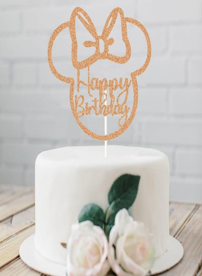 SWEETTALA Mouse Inspired Happy Birthday Cake Topper, Cartoon Mouse Themed Birthday Party Decorations, Rose Gold Glitter - Image 5