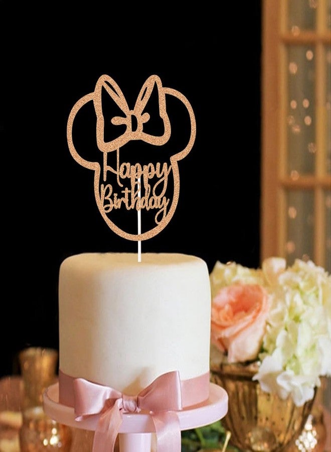 SWEETTALA Mouse Inspired Happy Birthday Cake Topper, Cartoon Mouse Themed Birthday Party Decorations, Rose Gold Glitter - Image 4