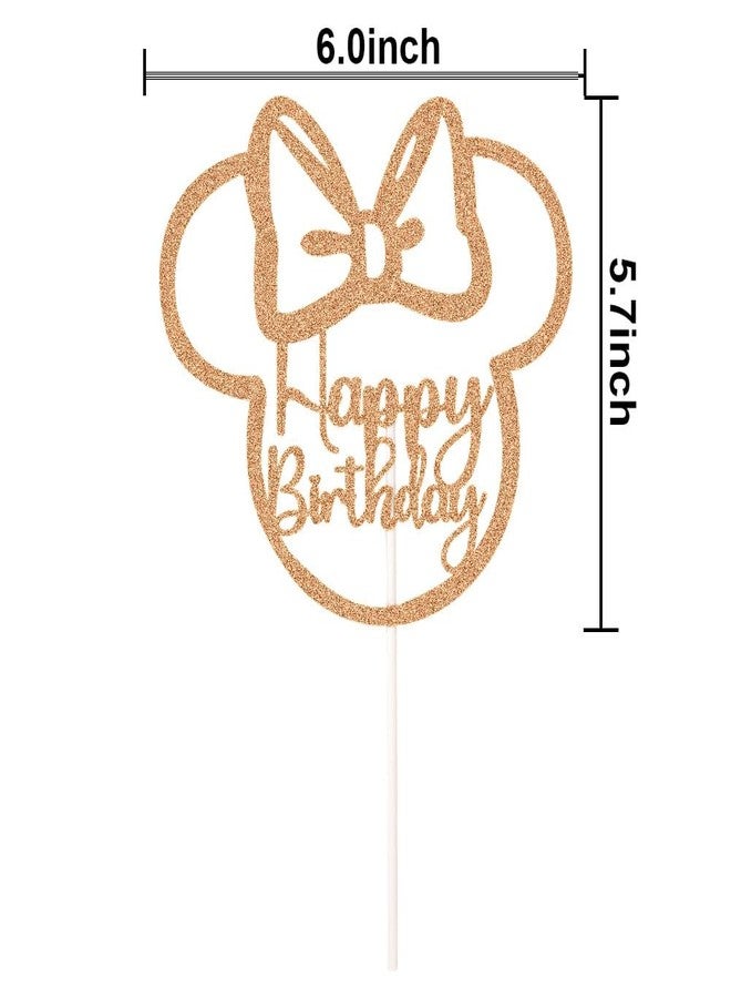 SWEETTALA Mouse Inspired Happy Birthday Cake Topper, Cartoon Mouse Themed Birthday Party Decorations, Rose Gold Glitter - Image 2