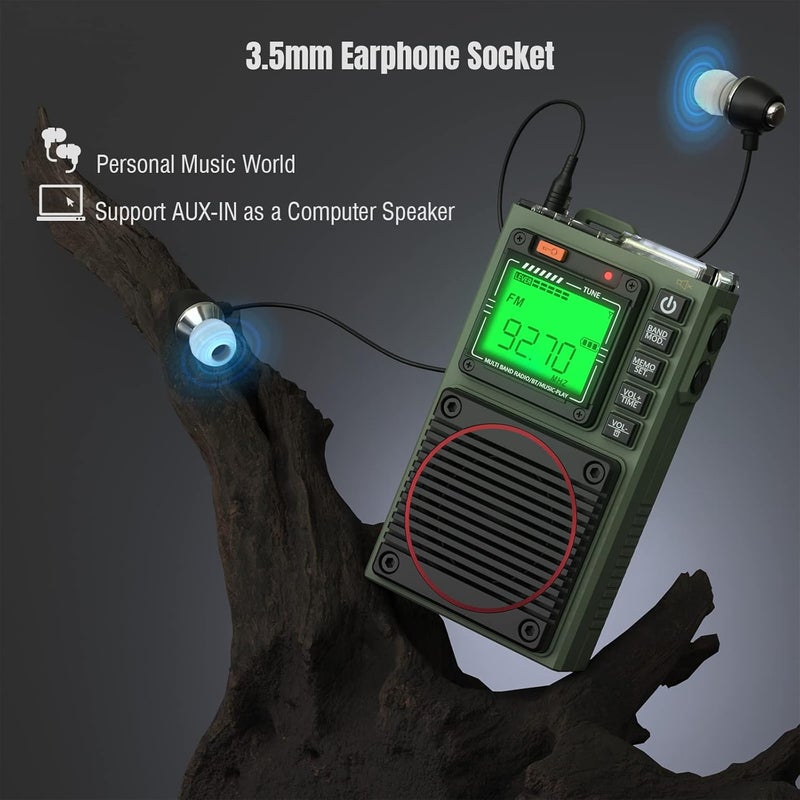 راديو الموجات القصيرة Raddy RF75A مع التحكم عبر التطبيق، راديو محمول للموجات القصيرة AM/FM/VHF/SW/WB راديو الطقس، راديو جيب قابل لإعادة الشحن مع هوائي سلكي بطول 9.85 قدم (أخضر عسكري) - Image 4