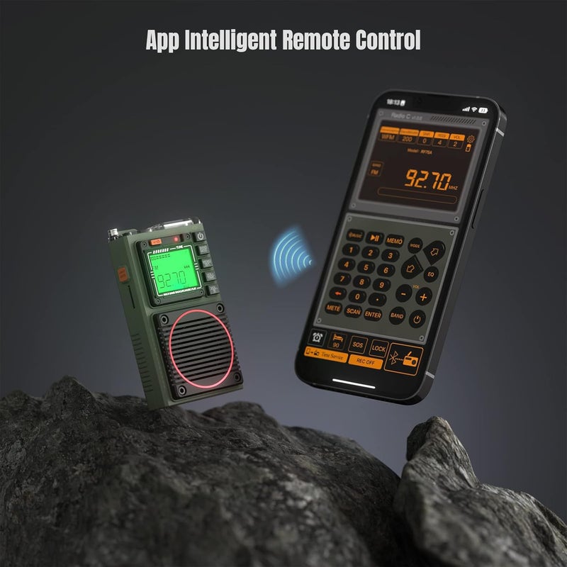 راديو الموجات القصيرة Raddy RF75A مع التحكم عبر التطبيق، راديو محمول للموجات القصيرة AM/FM/VHF/SW/WB راديو الطقس، راديو جيب قابل لإعادة الشحن مع هوائي سلكي بطول 9.85 قدم (أخضر عسكري) - Image 2