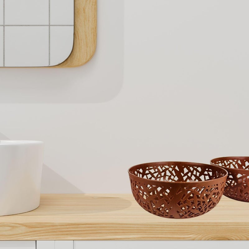 Go Hooked Go Hooked Fruit and Vegetable Basket Round Plastic Baskets Storage Organizer Multipurpose Organizers Storage Basket Pack of 2 Brown  - Image 4