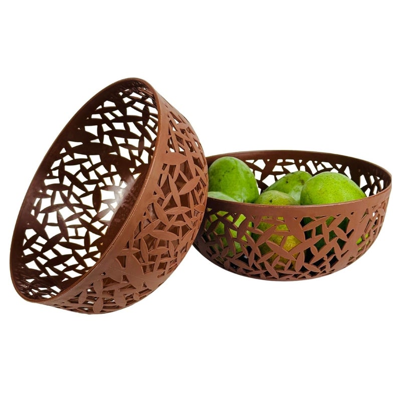 Go Hooked Go Hooked Fruit and Vegetable Basket Round Plastic Baskets Storage Organizer Multipurpose Organizers Storage Basket Pack of 2 Brown  - Image 1