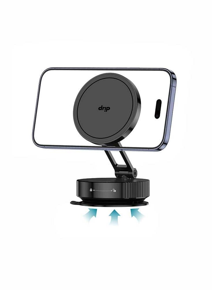 DNP DRiB Foldable Magnetic Phone Stand with Strong Suction Base – 360° Adjustable Design for Desk or Car Use – Black - Image 1